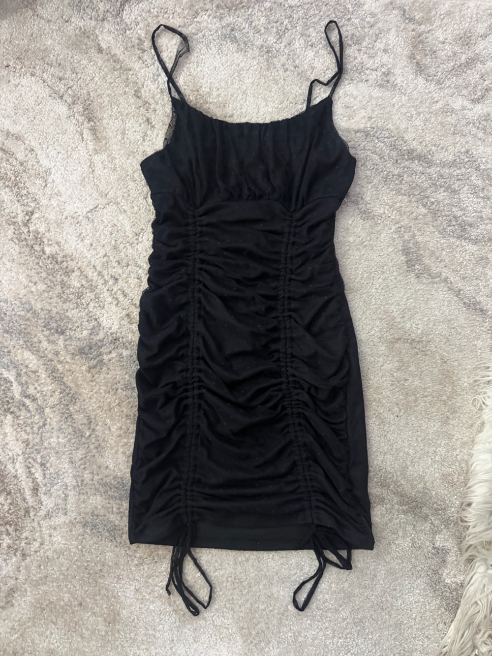 Black Ruched Spaghetti Strap Mini Dress - Women's